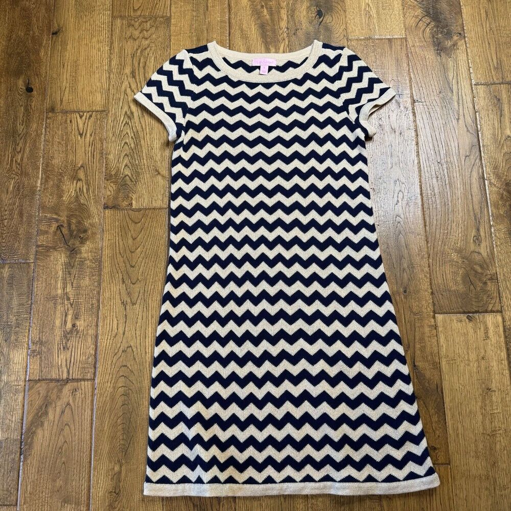 Lilly Pulitzer Womens Santana Sweater Dress Sz Small Merino Wool Blend Chevron